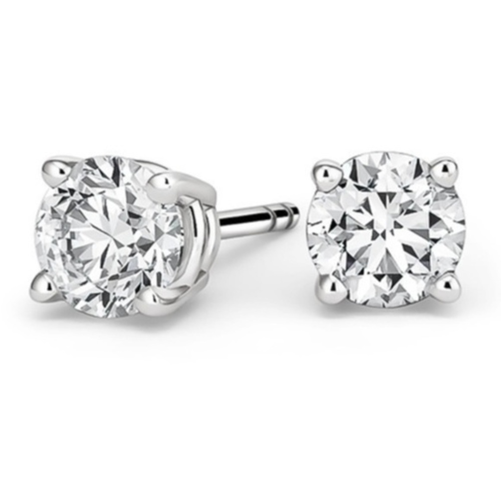 18k White Gold CZ Round Stud Earrings
